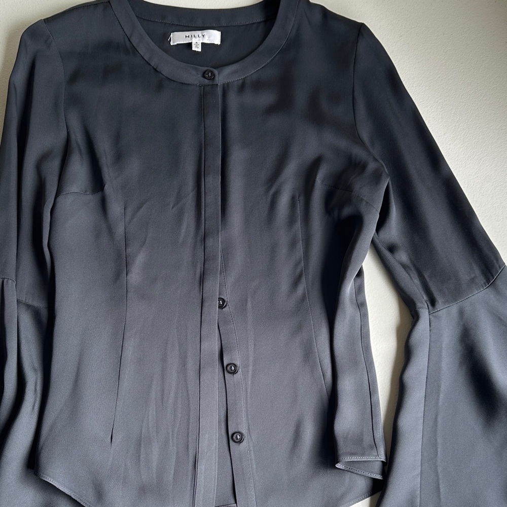 Milly Charcoal Button-Up Blouse